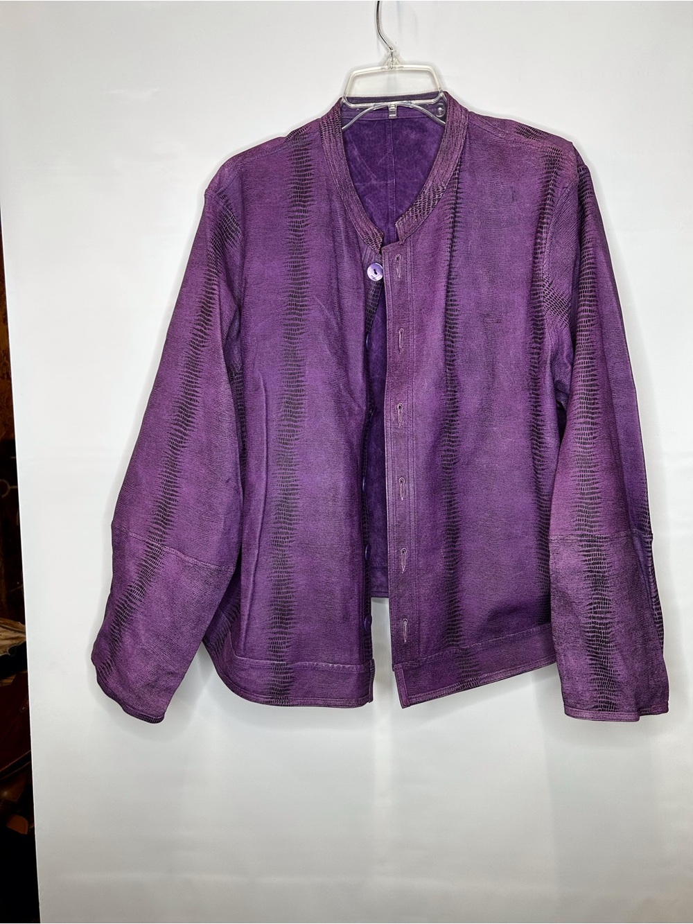 Women's Purple Suede reversible Button-Front Leather Jacket